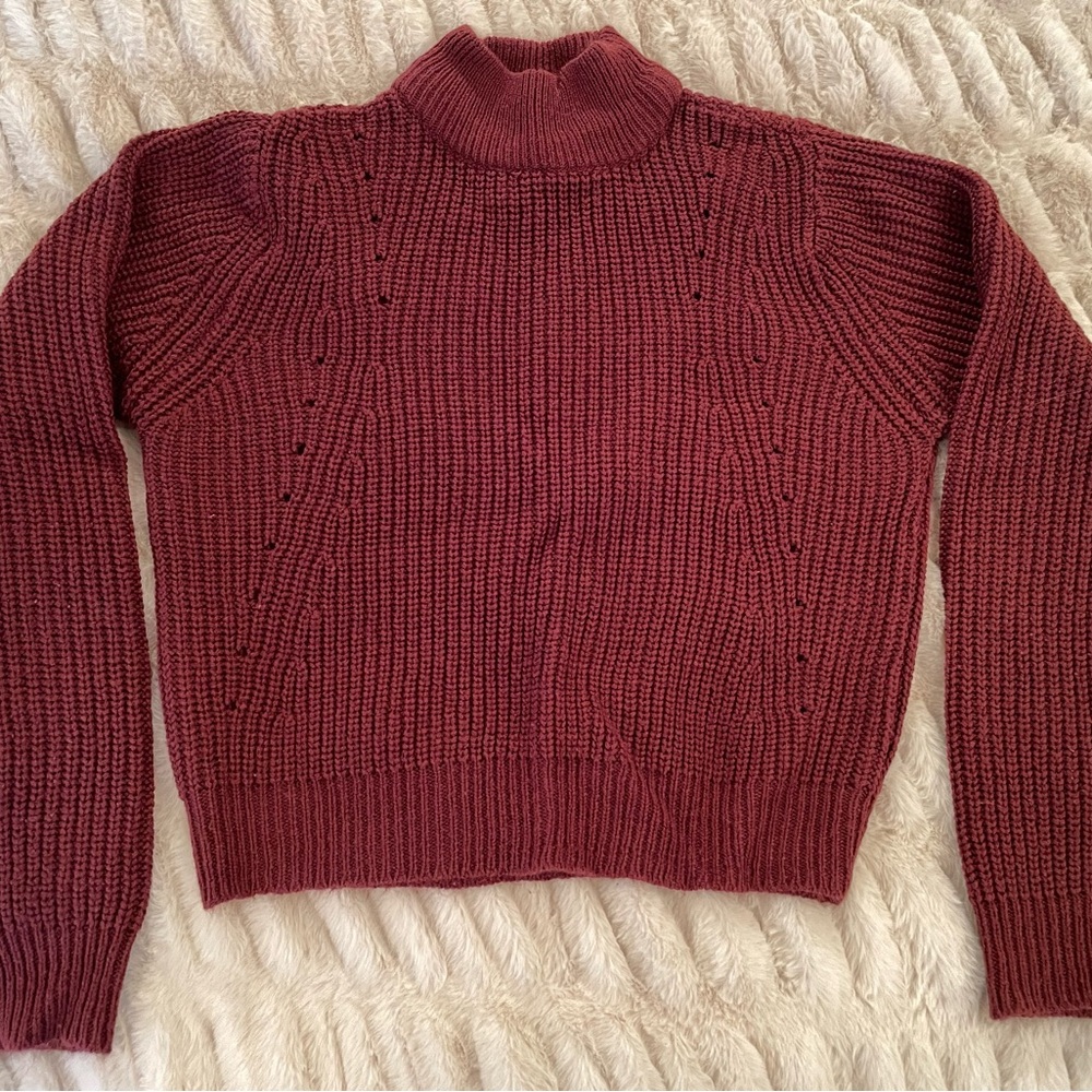 Maroon Mock Neck Cropped Sweater